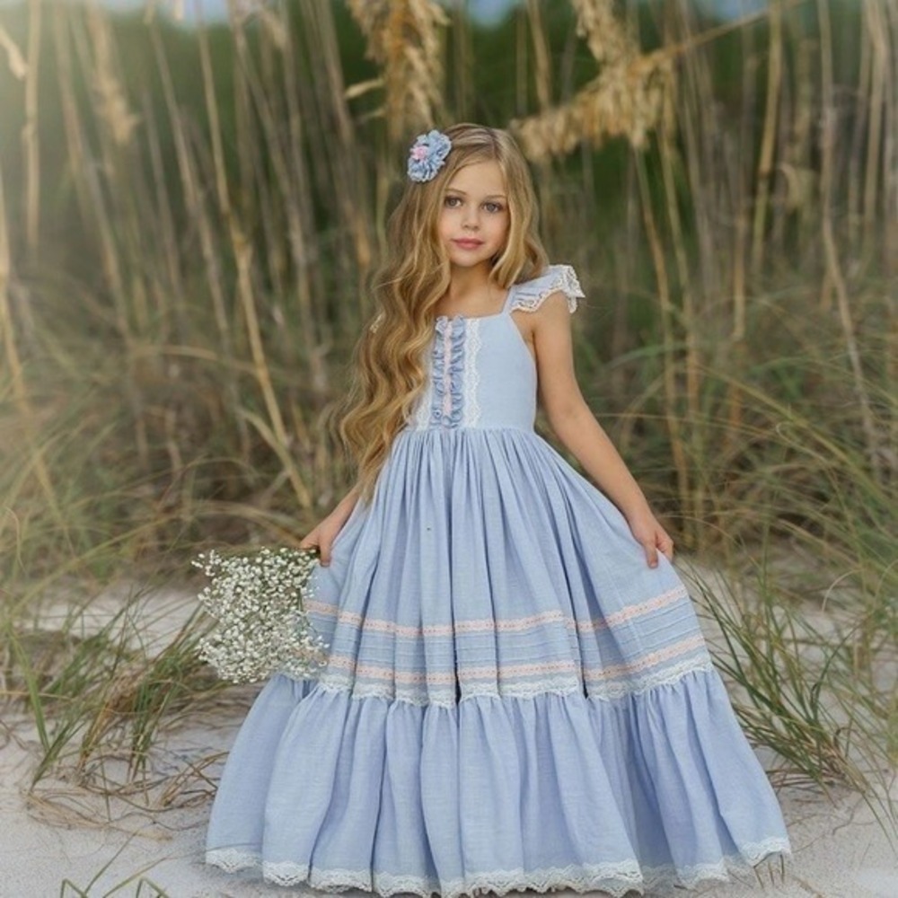 Dollcake Something Beginning Maxi Dress Blue NEW Lace Ruffle Tiered Vintage Sty